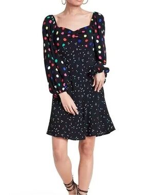 RIXO Target Black Polka-Dot Long Sleeve Mini Dress